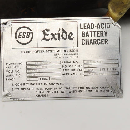 Exide NPC 24-3-1050L 149 154 354 PVT Transformer 240/480V 48VDC Battery Charger