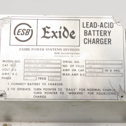 Exide NPC 24-3-1050L Diode Heat Sink Assembly 240/480V 48VDC Battery Charger