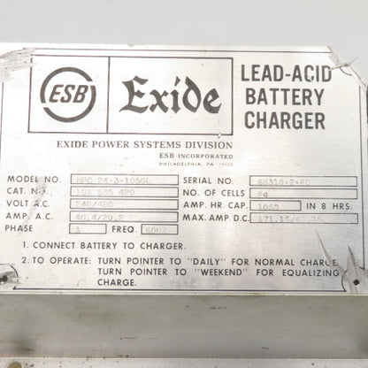 Exide NPC 24-3-1050L Diode Heat Sink Assembly 240/480V 48VDC Battery Charger