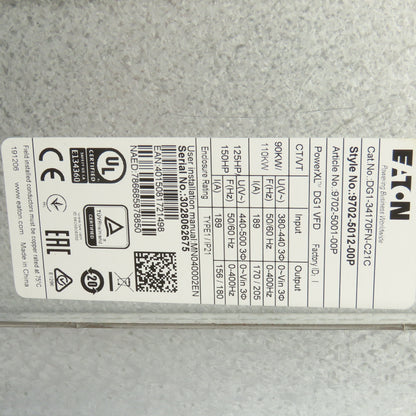 Eaton DG1-34170FN-C21C 125/150 HP Variable Frequency Drive 460V 170A 0-400HZ