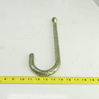 Zinc Plated Steel Threaded J-Hooks 15-3/4" OAL  M20-2.5 TPI