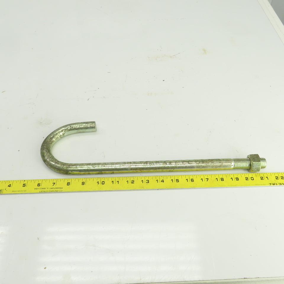 Zinc Plated Steel Threaded J-Hooks 15-3/4" OAL  M20-2.5 TPI
