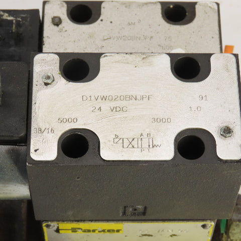 Parker D1VW020BNJPF Solenoid Operated Hydraulic Manifold Assy Block 24VDC