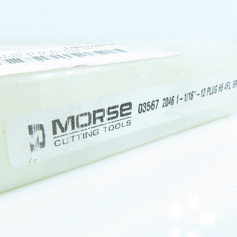 Morse Cutting Tools 03567 1-1/16"-12 HS Plug Tap Straight 4 Flute ?5-1/8" OAL