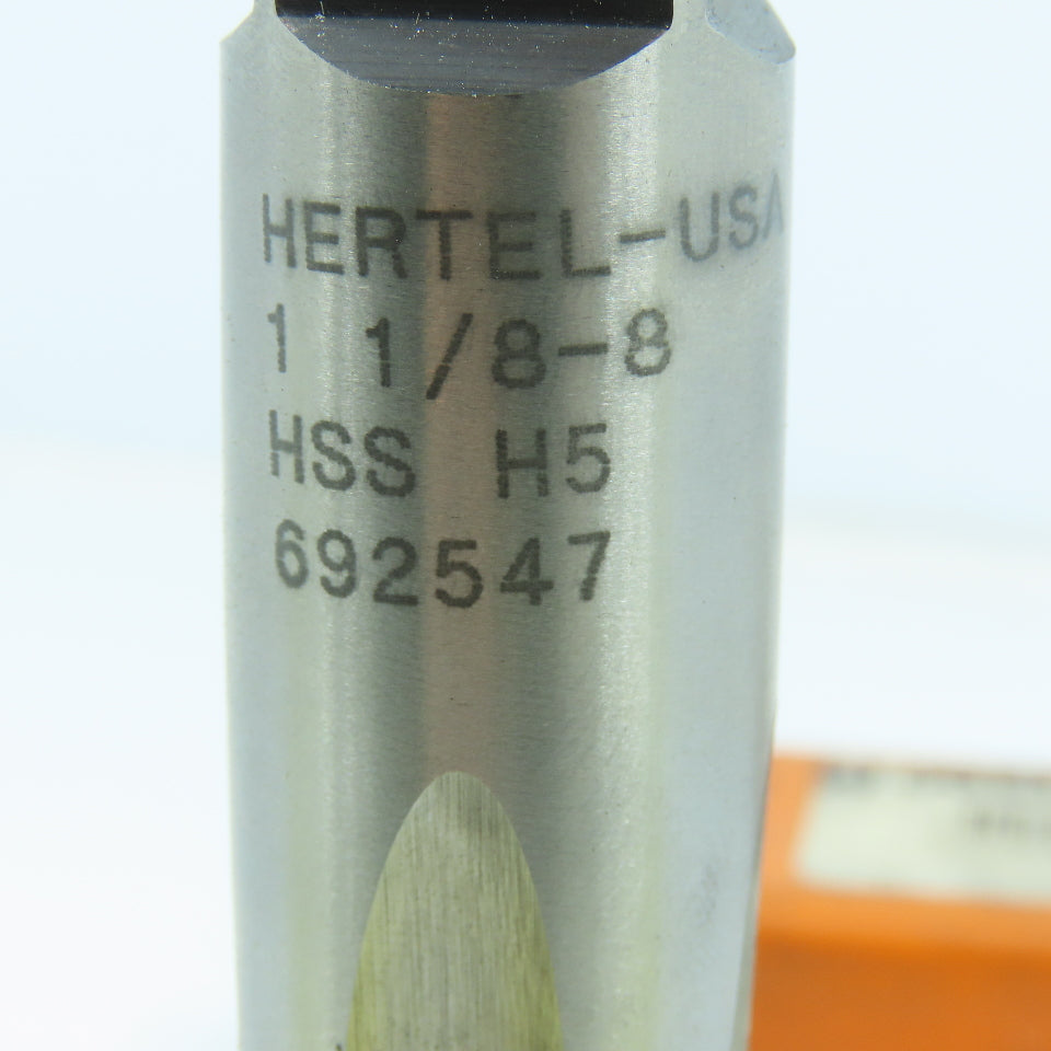 Hertel 1-1/8"- 8 HS Plug Tap Straight 4 Flute 2-1/2" Thread Length 5-3/8" OAL