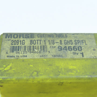 Morse 94660 1-1/8"-8 GH5 Plug Tap Spiral 4 Flute TiN Coated