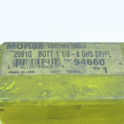 Morse 94660 1-1/8"-8 GH5 Plug Tap Spiral 4 Flute TiN Coated