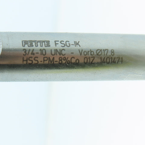 LMT Fette 140471 3/4"-10 Thread Forming Tap HSS TiN Coated Coolant Thru