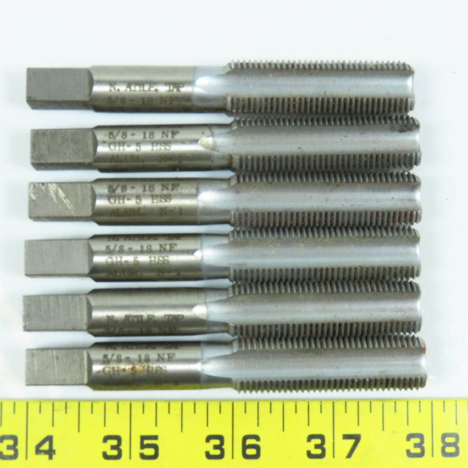 North Attleboro 5/8"-18 NF Bottoming Tap Straight 4 Flute 3-13/16" OAL Lot of 6