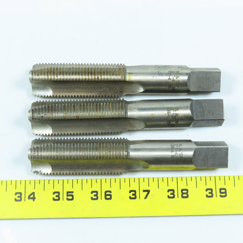 1"-12 Bottoming Tap Straight 3 Flute  5-1/8" OAL 2-1/2" Thread Length Lot of 3