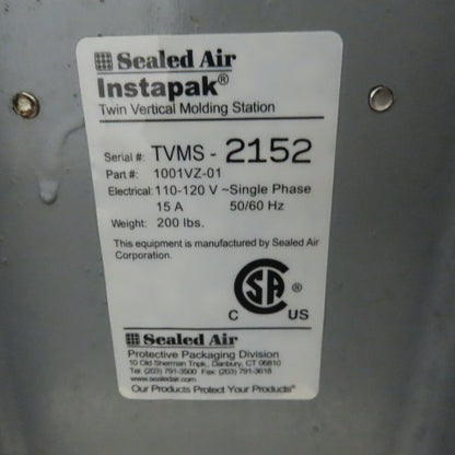 Sealed Air Instapak 1001VZ-01 Twin Vertical Foam Molding Station 120V 1PH