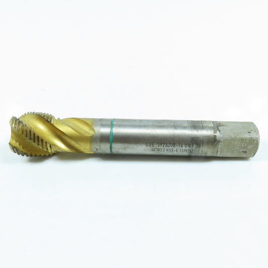 Guhring 7/8"-14 UNF Bottoming Tap Spiral 4 Flute TiN Coated HSS-E 4-11/16" OAL