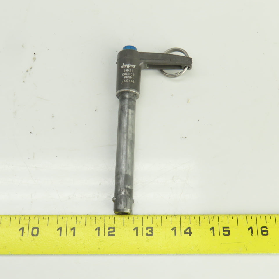 Jergens 801489 Push Button Quick Release Pin l-Handle 1/2"x3-3/8" Useable Length