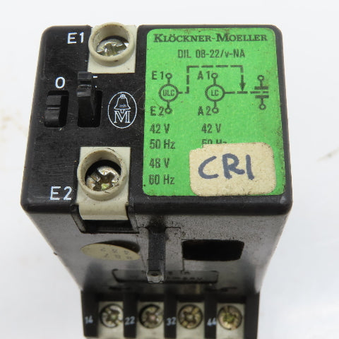 Klockner Moeller DIL 08-22/v-NA Control Relay 115/230V 50/60Hz 1Hp MAX 48V Coil