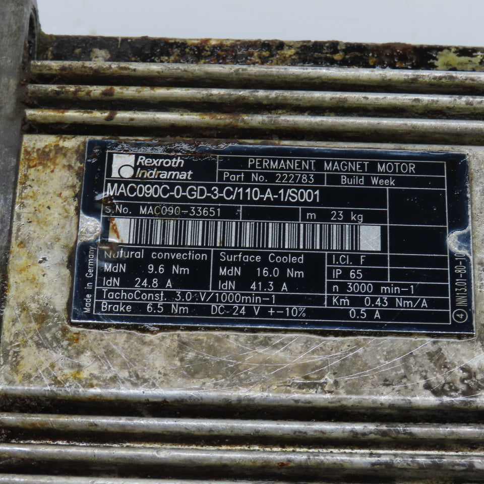 Rexroth Indramat MAC090C-0-GD-3-C/110-A-1/S001 9.6Nm Servo Motor 3000RPM W/Brake