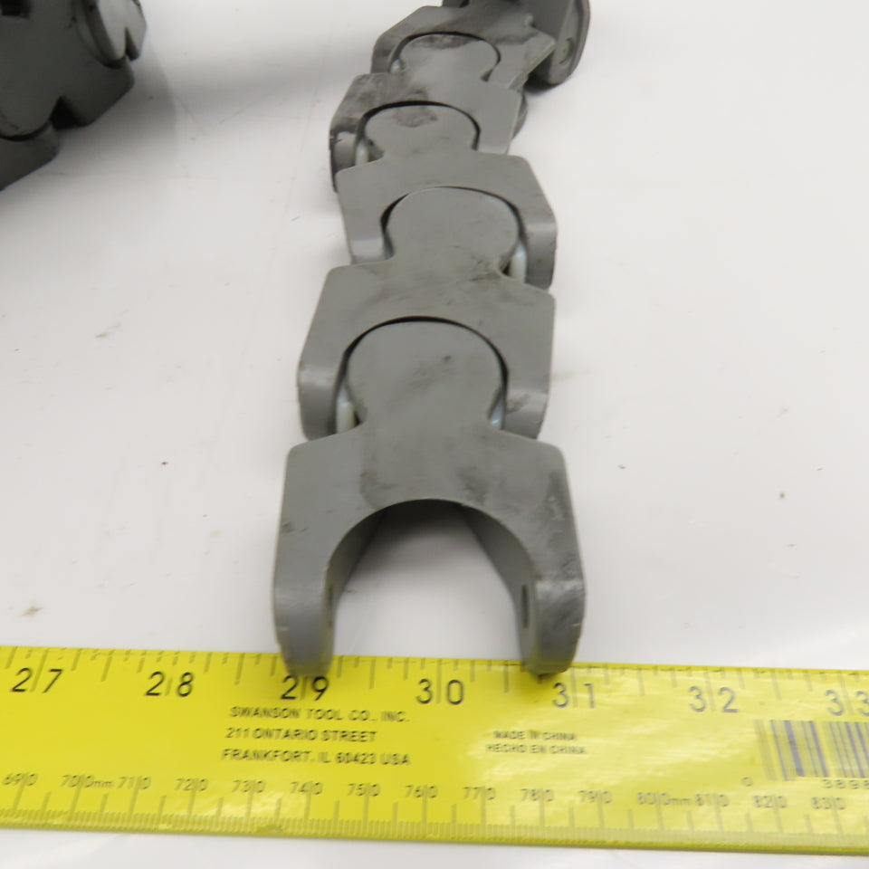 EWAB 2" Wide Nylon Side Flexing Flow Line Safety Top Conveyor Chain 9'