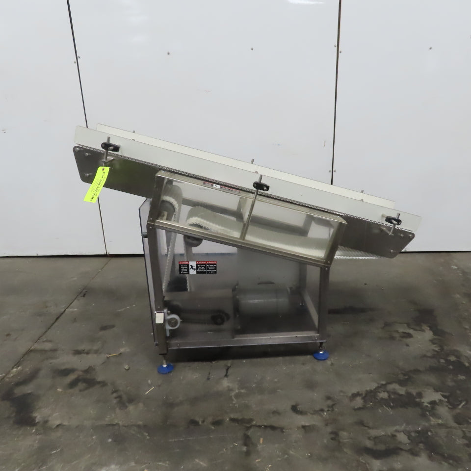 64" Incline Center Drive Slide Bed SS Conveyor 12" Plastic Chain Belt 55FPM 3Ph