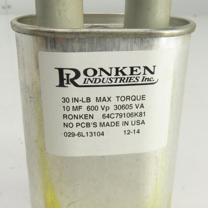 Ronken 64C79106K81 Oil-Filled Capacitor 10 MF 600VP 30605 VA