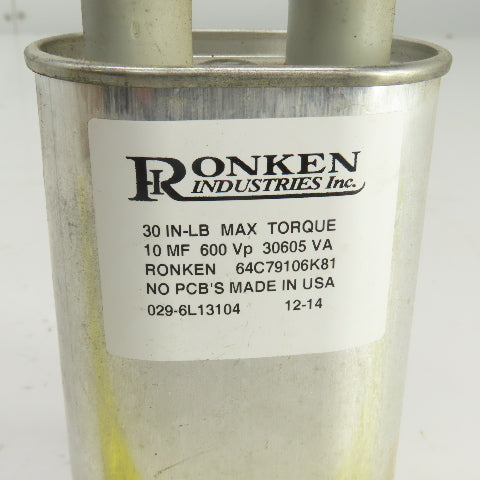 Ronken 64C79106K81 Oil-Filled Capacitor 10 MF 600VP 30605 VA
