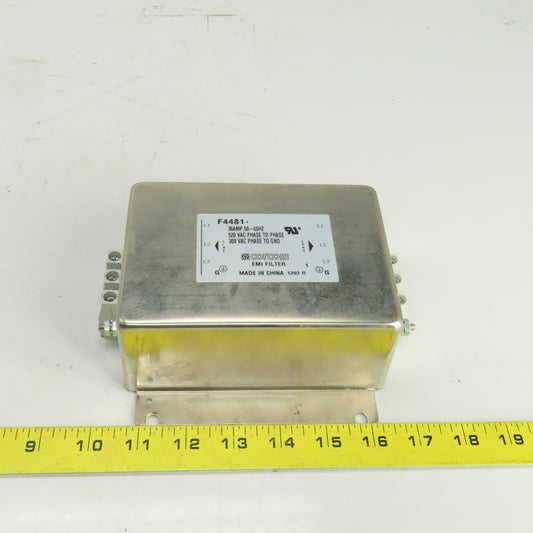 Corcom F4481 36A EMI Filter 520V Phase to Phase 300V Phase to Ground 50/60HZ