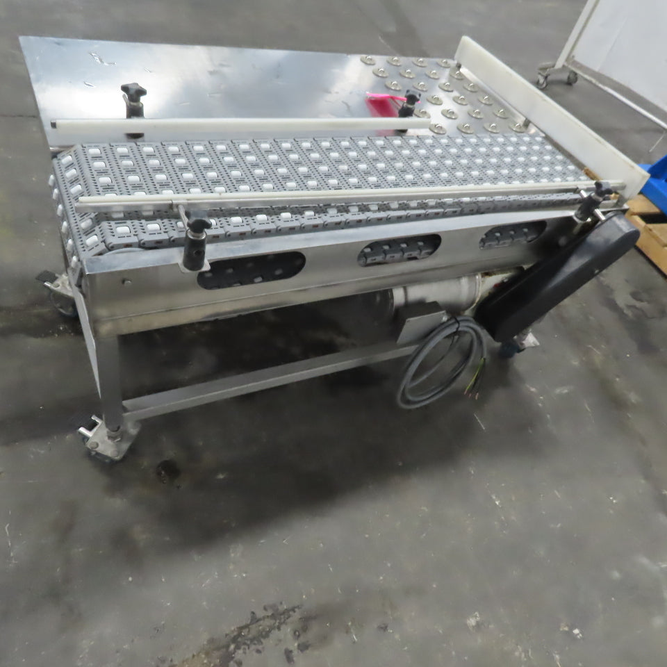 54" Stainless Steel Slide Bed Transfer Conveyor 12" Plastic Chain Belt 30FPM 3Ph