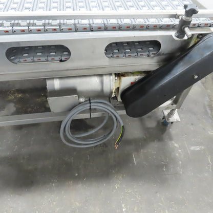 54" Stainless Steel Slide Bed Transfer Conveyor 12" Plastic Chain Belt 30FPM 3Ph