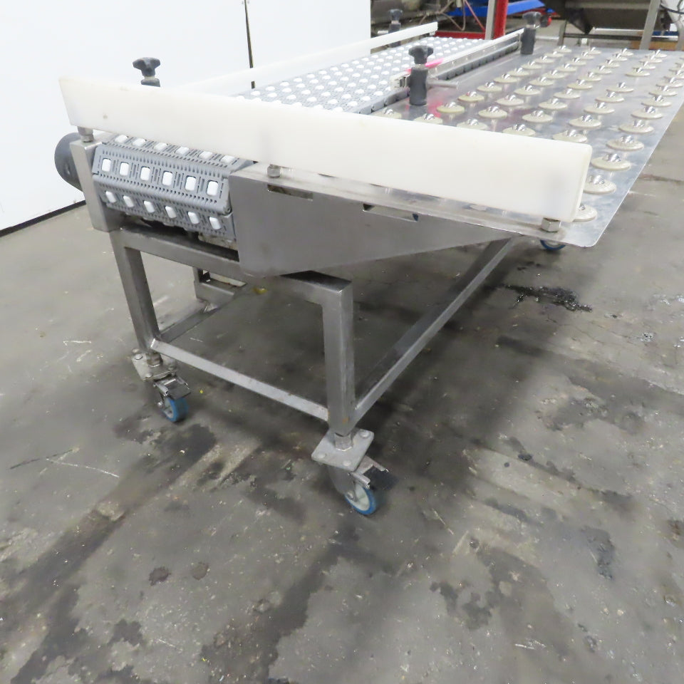 54" Stainless Steel Slide Bed Transfer Conveyor 12" Plastic Chain Belt 30FPM 3Ph