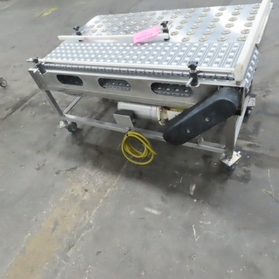 54" Stainless Steel Slide Bed Transfer Conveyor 12" Plastic Chain Belt 30FPM 3Ph
