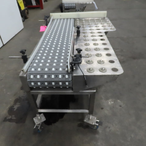 54" Stainless Steel Slide Bed Transfer Conveyor 12" Plastic Chain Belt 30FPM 3Ph