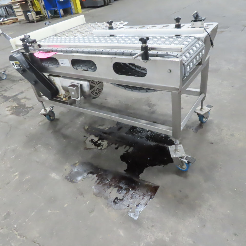 54" Stainless Steel Slide Bed Transfer Conveyor 12" Plastic Chain Belt 30FPM 3Ph