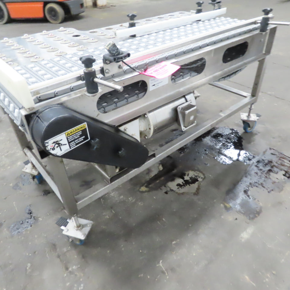 54" Stainless Steel Slide Bed Transfer Conveyor 12" Plastic Chain Belt 30FPM 3Ph