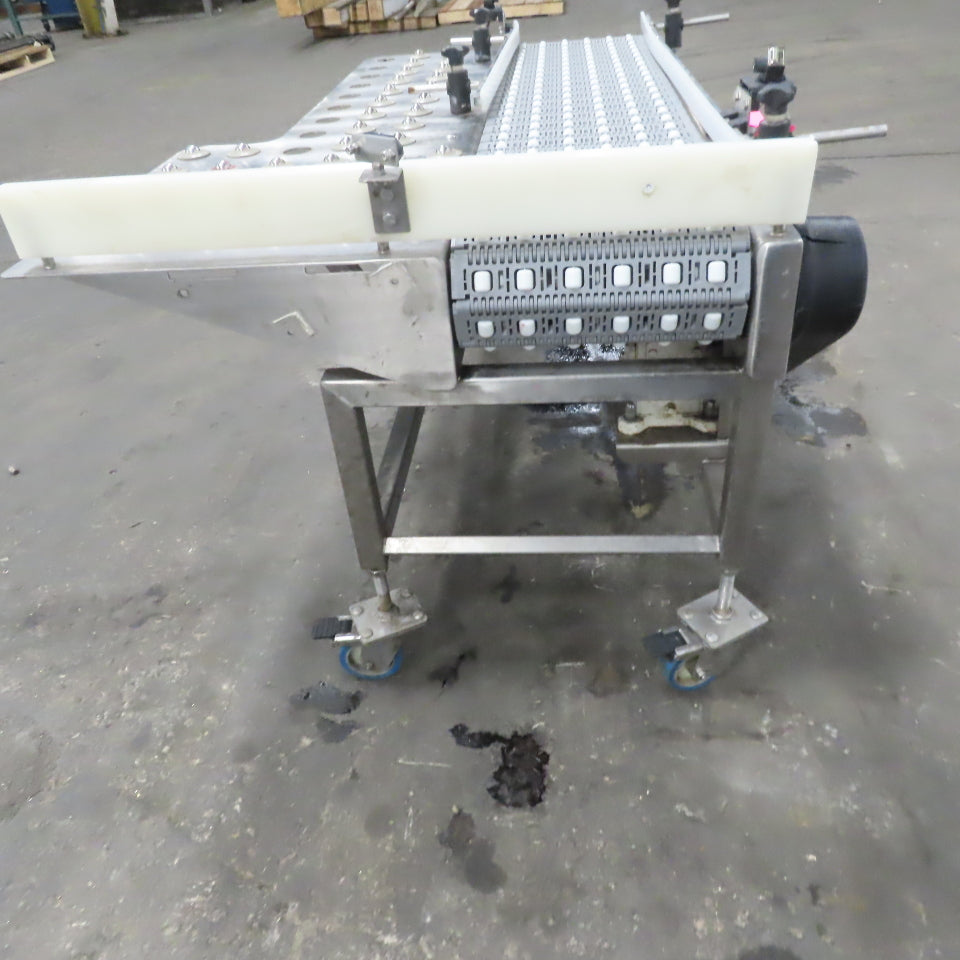 54" Stainless Steel Slide Bed Transfer Conveyor 12" Plastic Chain Belt 30FPM 3Ph