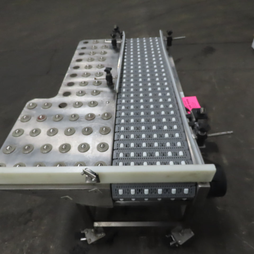 54" Stainless Steel Slide Bed Transfer Conveyor 12" Plastic Chain Belt 30FPM 3Ph