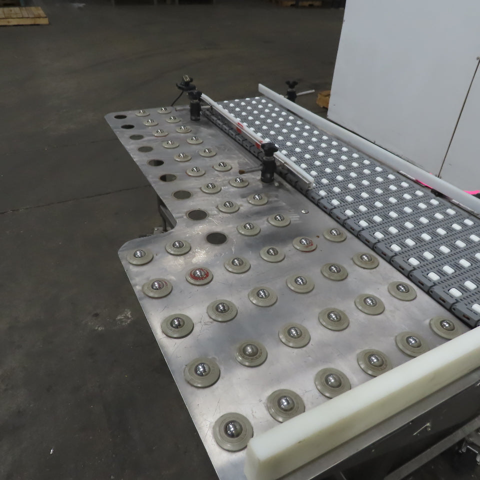 54" Stainless Steel Slide Bed Transfer Conveyor 12" Plastic Chain Belt 30FPM 3Ph