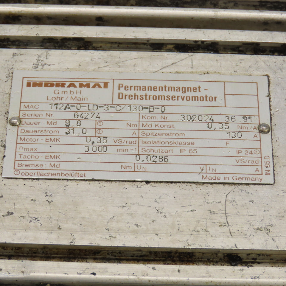 Rexroth Indramat 112A-0-LD-3-C/130-B-0 Servo Motor 300RPM 32mm Shaft