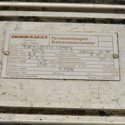 Rexroth Indramat 112A-0-LD-3-C/130-B-0 Servo Motor 300RPM 32mm Shaft