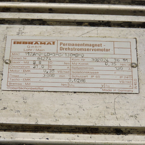 Rexroth Indramat 112A-0-LD-3-C/130-B-0 Servo Motor 300RPM 32mm Shaft