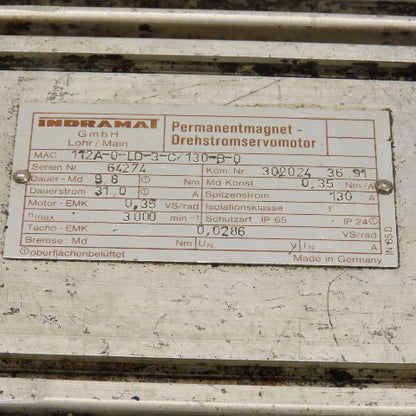 Rexroth Indramat 112A-0-LD-3-C/130-B-0 Servo Motor 300RPM 32mm Shaft