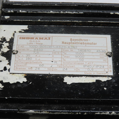 Rexroth Indramat 100D-B050B1-AS23-A2N1 7.5Kw Servo Motor 1500-9000RPM 180V