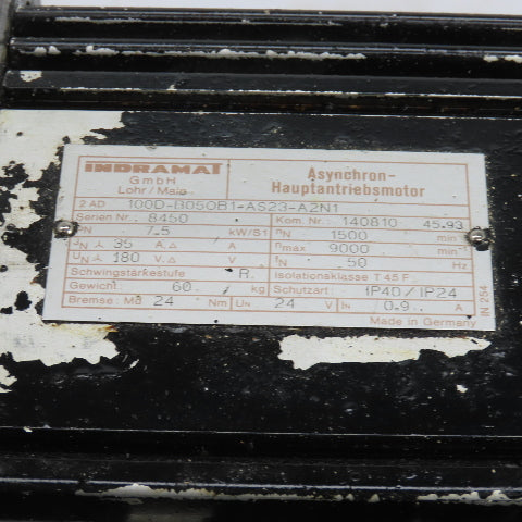 Rexroth Indramat 100D-B050B1-AS23-A2N1 7.5Kw Servo Motor 1500-9000RPM 180V