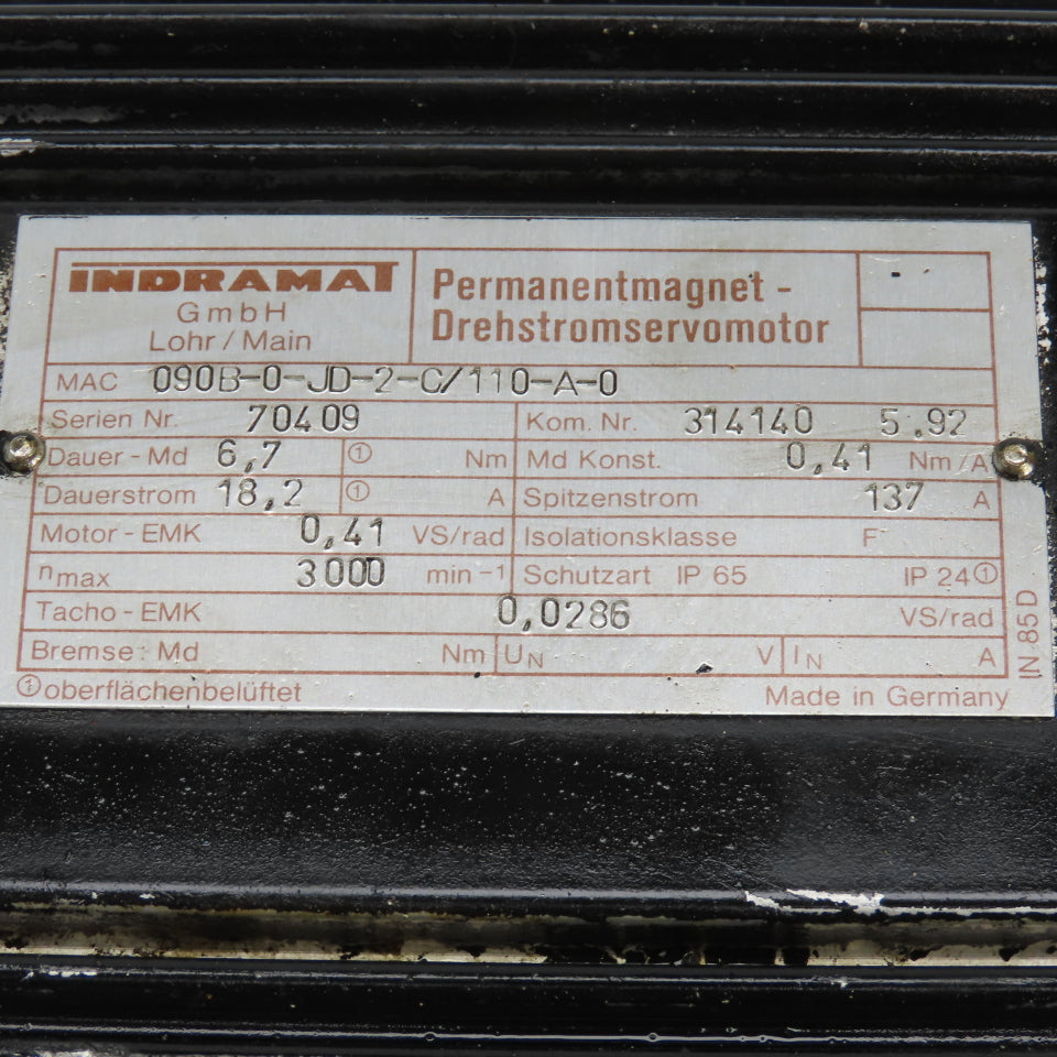 Rexroth Indramat 090B-0-JD-2-C/110-A-0 Servo Motor 3000RPM 24mm Shaft