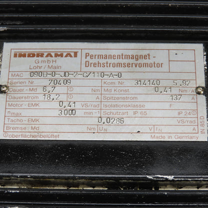Rexroth Indramat 090B-0-JD-2-C/110-A-0 Servo Motor 3000RPM 24mm Shaft