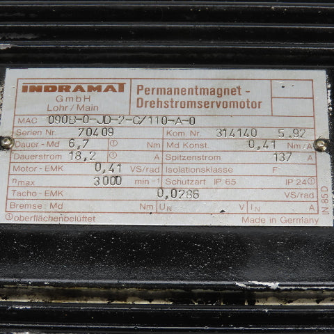 Rexroth Indramat 090B-0-JD-2-C/110-A-0 Servo Motor 3000RPM 24mm Shaft