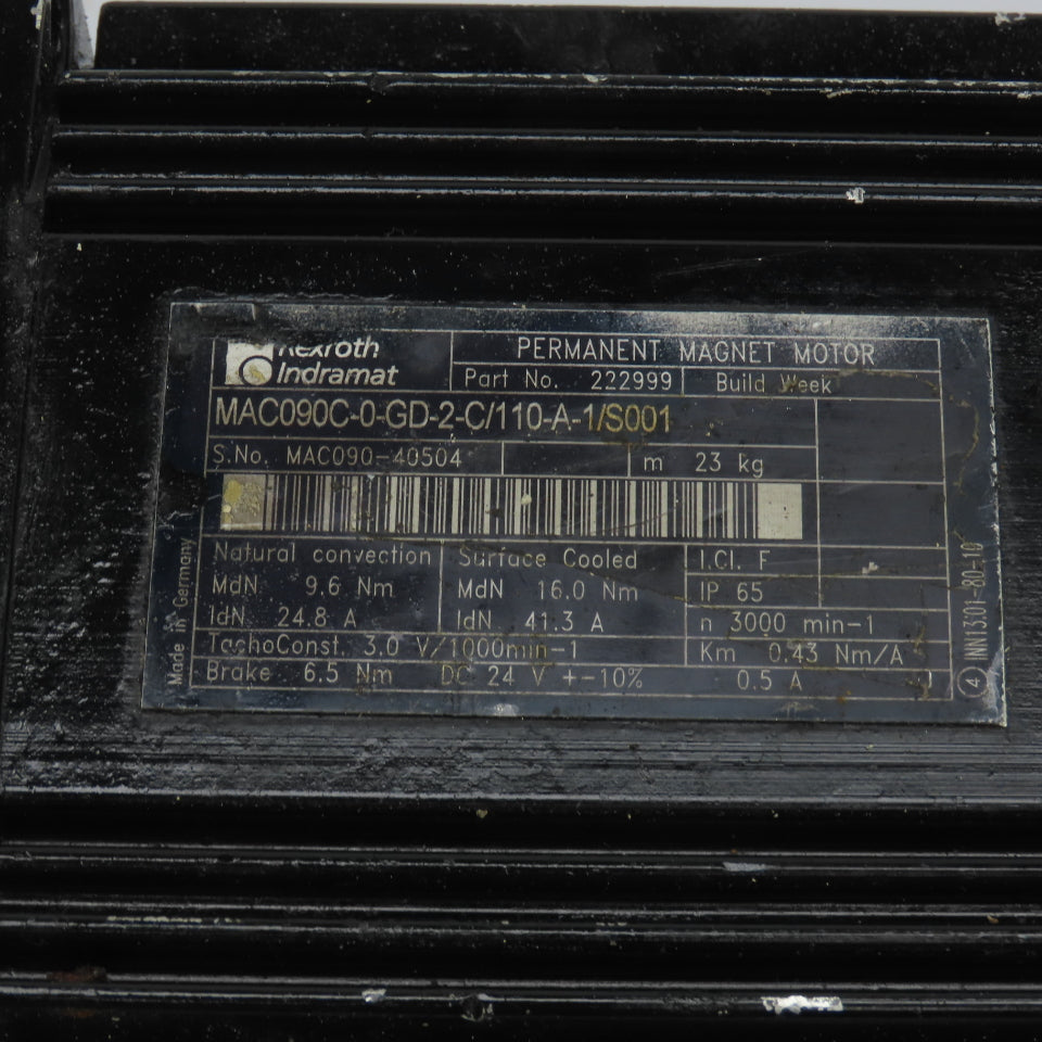Rexroth Indrmat MAC090C-0-GD-2-C/110-A-1/S0001 16.Nm Servo Motor 3000RPM W/Brake