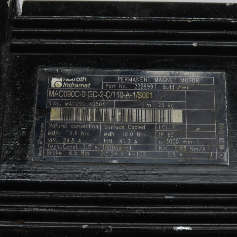 Rexroth Indrmat MAC090C-0-GD-2-C/110-A-1/S0001 16.Nm Servo Motor 3000RPM W/Brake