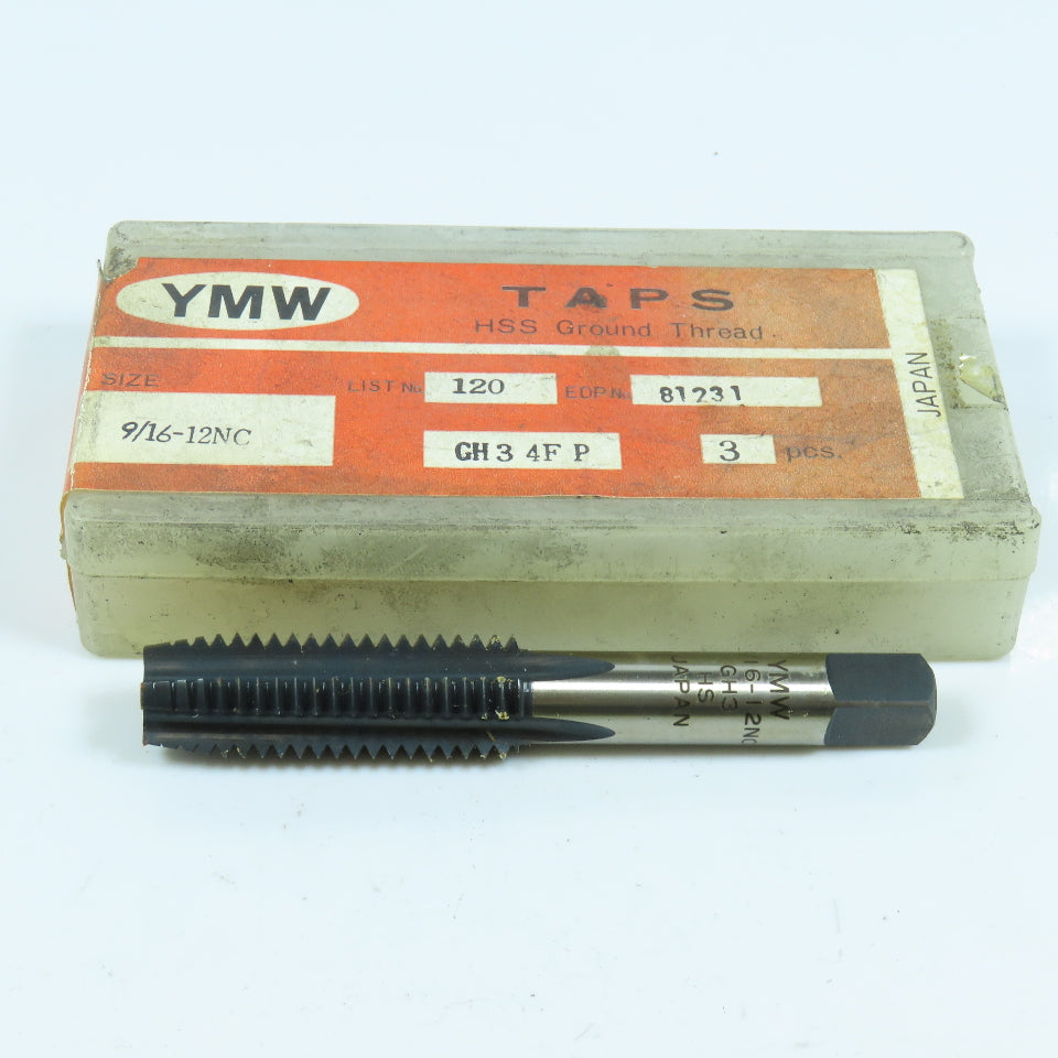 YMW 9/16"-12 Plug Tap Straight 4 Flute  GH3 Black Oxide Lot of 3