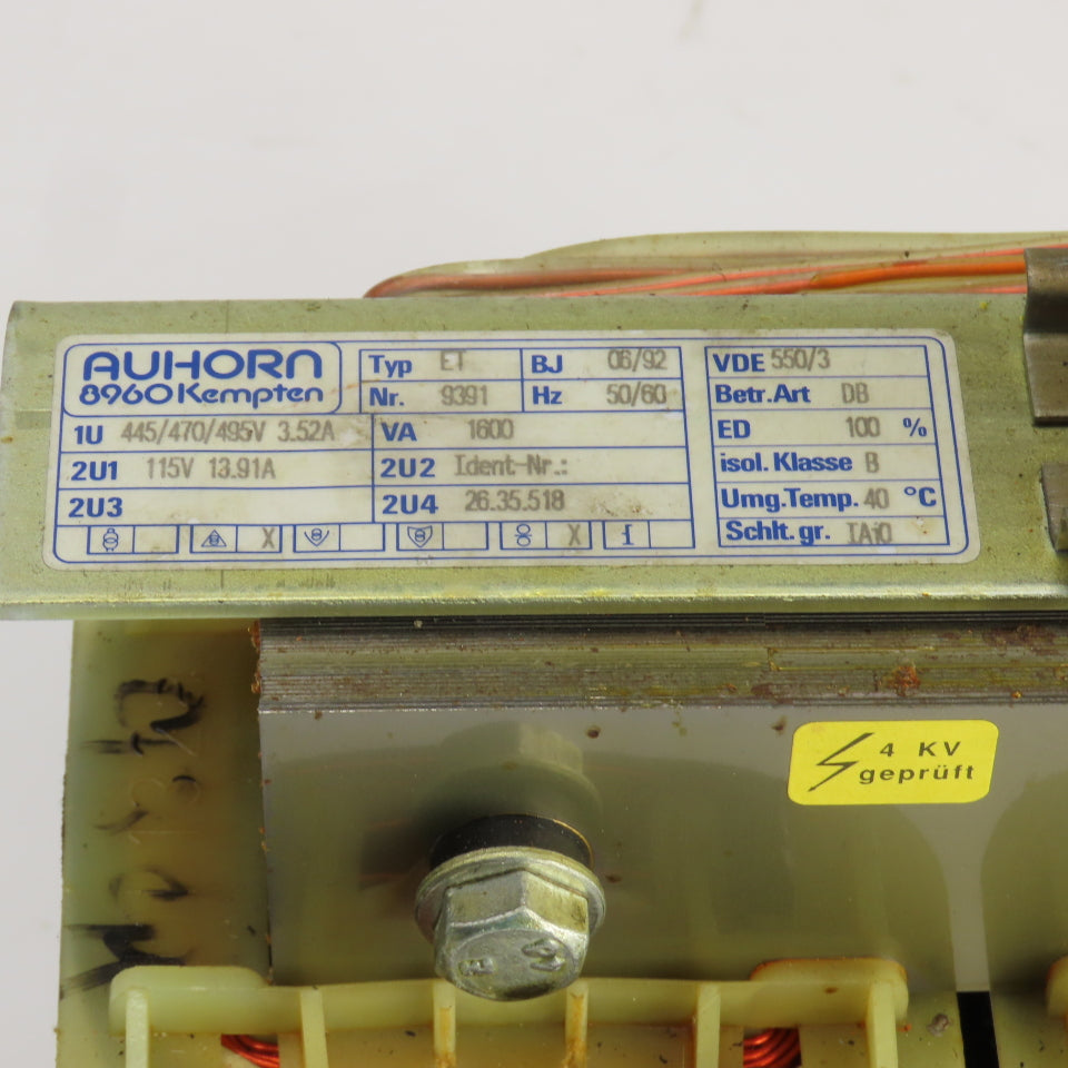 Auhorn 9391 ET 1600VA Machine Transformer Pri 445/470/495V Sec 115V 50/60HZ