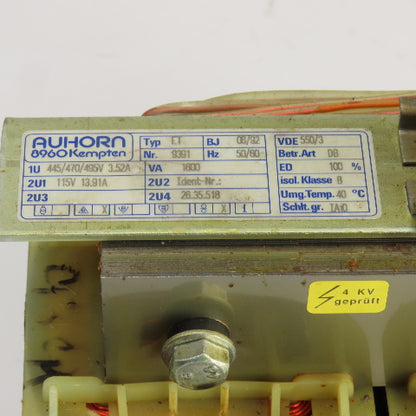 Auhorn 9391 ET 1600VA Machine Transformer Pri 445/470/495V Sec 115V 50/60HZ