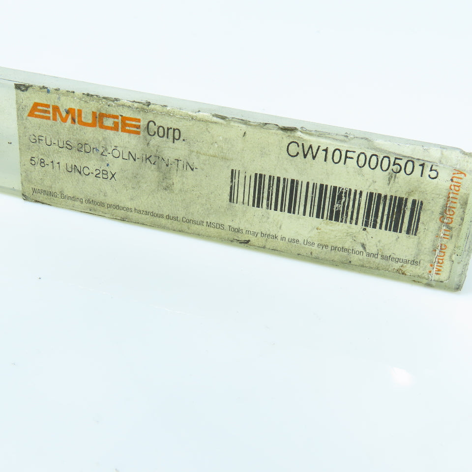 Emuge CW10F0005015 5/8"-11 Thread Forming Roll Tap 6 Groove TiN Coolant Fed