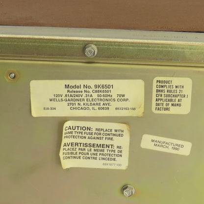 Wells-Gardner Electronics C88K6501 9K6501 8-1/2" Operator HMI Display 120/240V